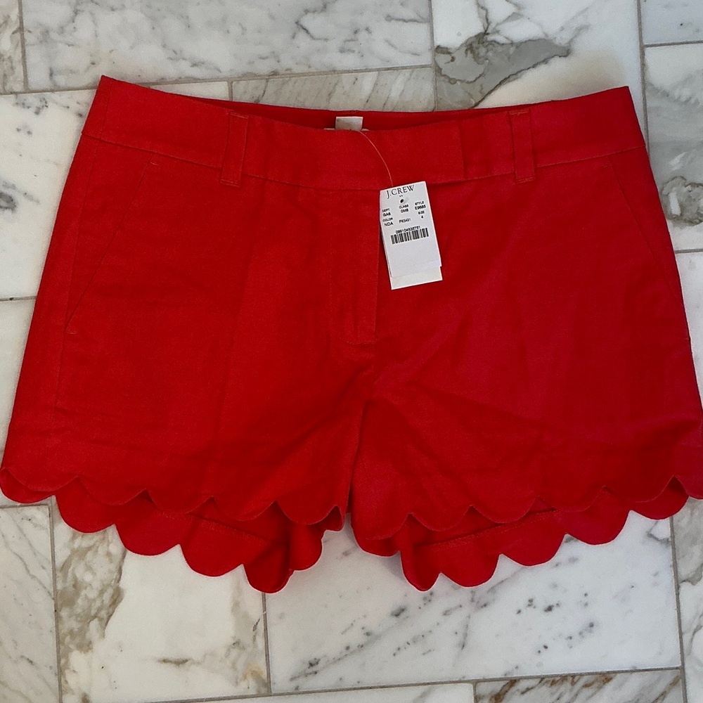 J. Crew High Waist Red Scalloped Shorts